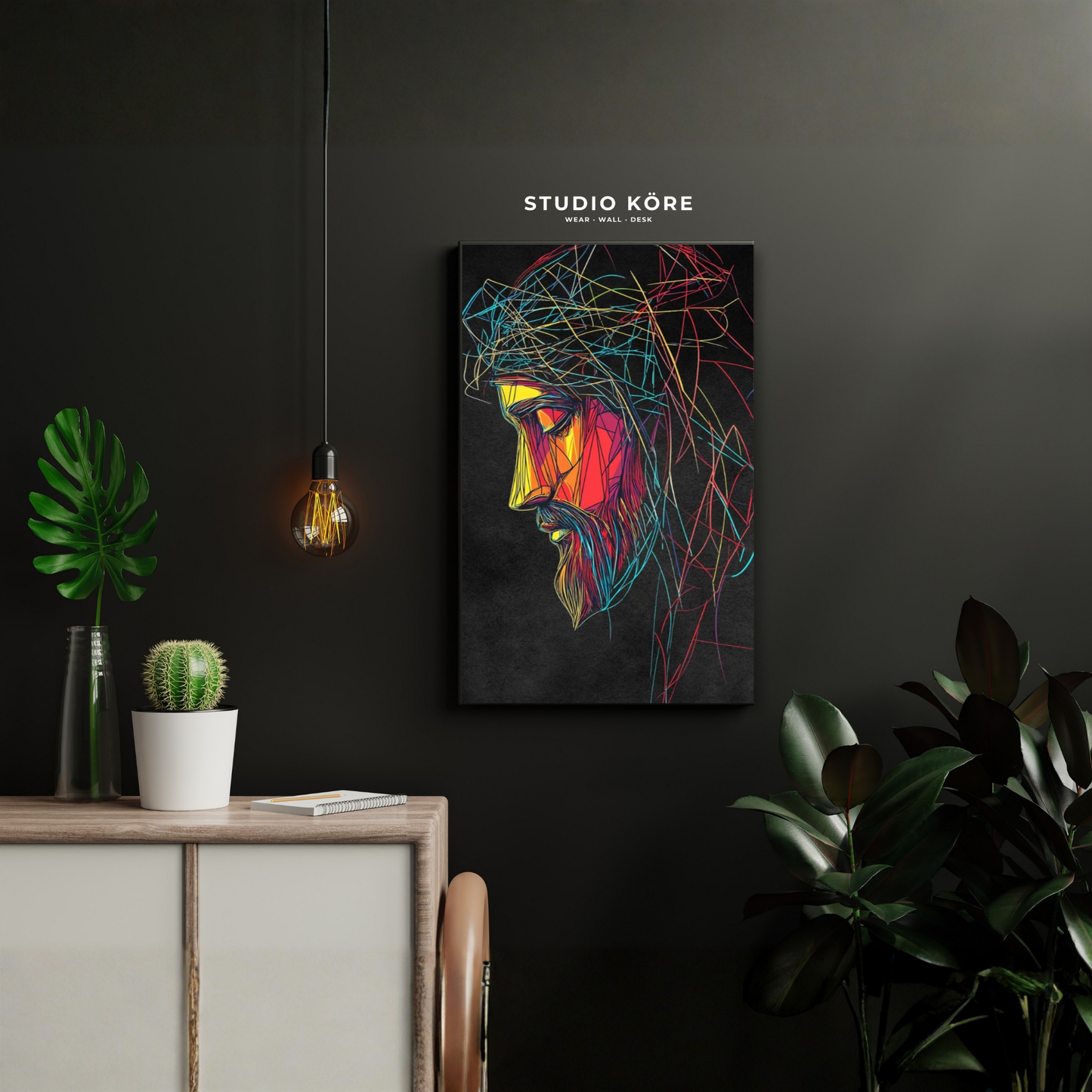 Cuadro Cristo Geométrico de Luz Decorativo Premium