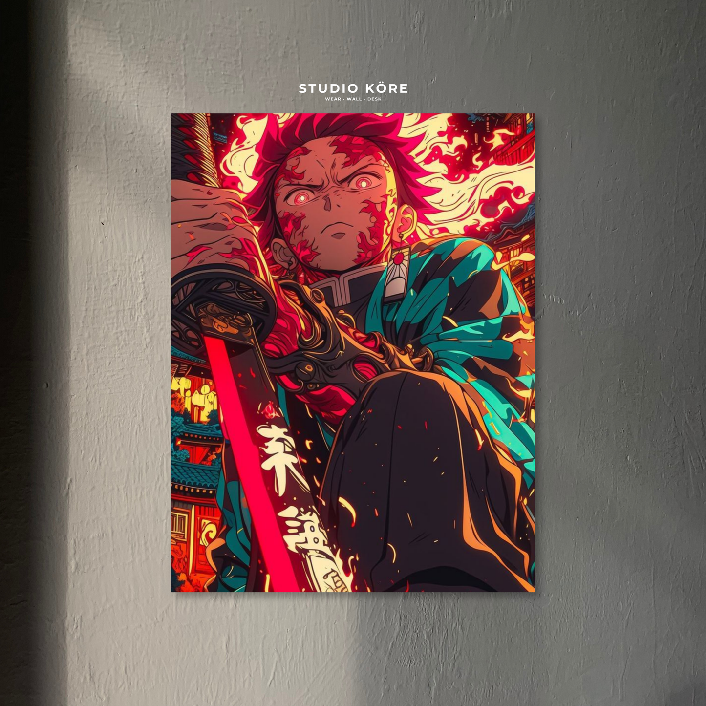 Cuadro Demon Slayer Rengoku Llama Eterna Decorativo Premium