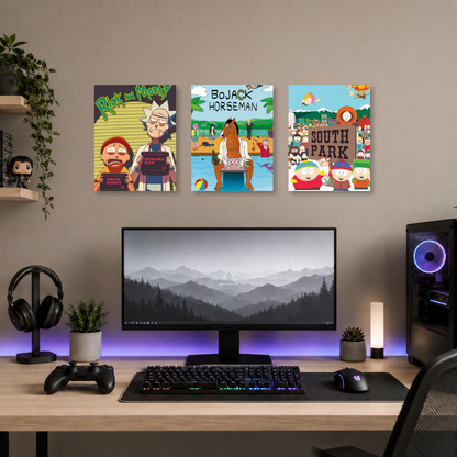 Set de 3 Posters Metalizados 30×20 cm TV Animado Adulto