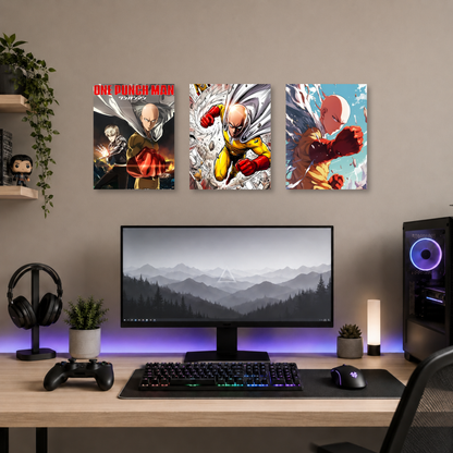 Set de 3 Posters Metalizados 30×20 cm One Punch Man